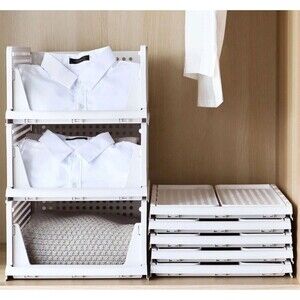 3 Packs Plastic Storage Basket-Foldable Closet Organizers Bins Stackable Drawer